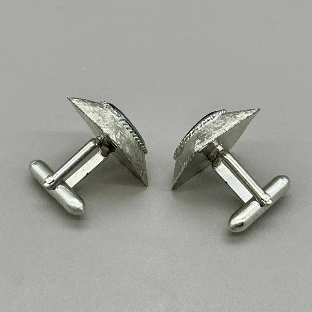 SWANK Vintage Roman Warrior Black Cameo Silver Tone Mens Cufflinks